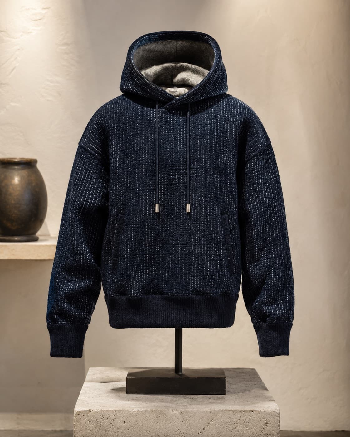 01:003 deep indigo sashiko after-hooded sweatshirt